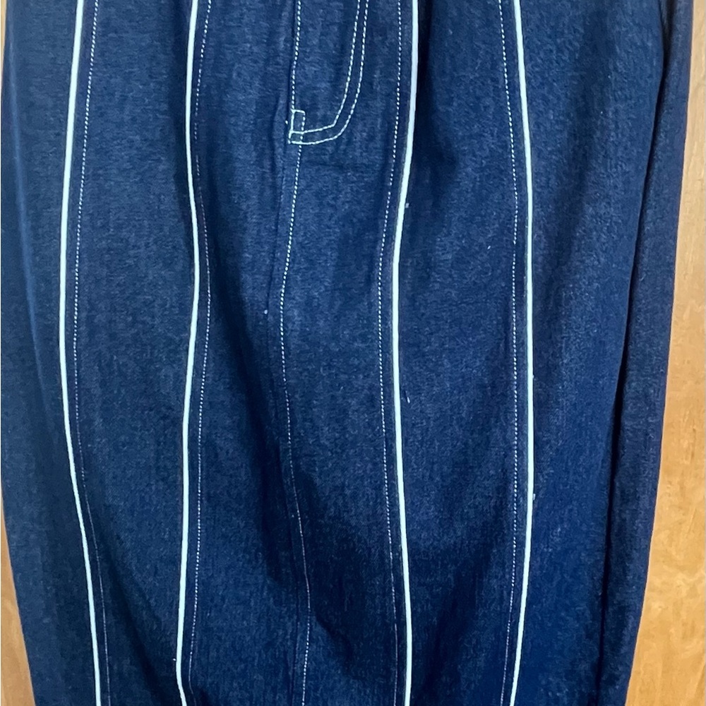 Navy Blue Maxi Skirt with White Stitching